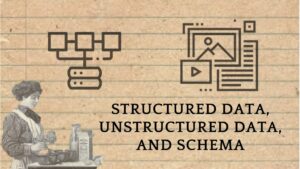 A conceptual image about structured and unstructured data with a old fashioned recipe card i the background representing recipe schema background.