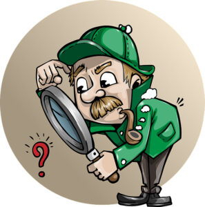 detective looking through magnifying glass