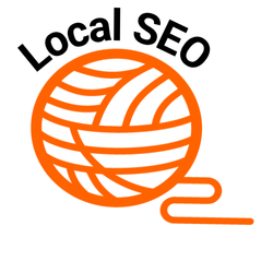 Ball of orange yarn with local SEO/AEO above