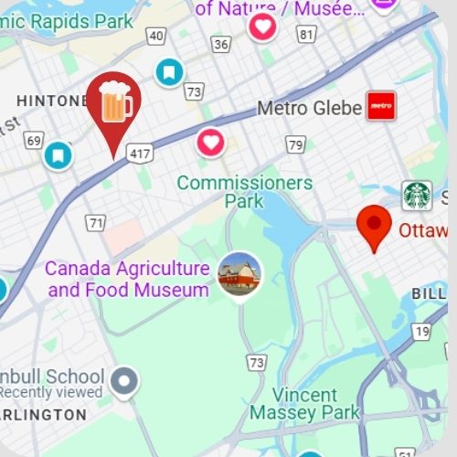 google map with location pin with a pine of beer in it