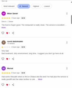 google reviews from pizza place in ottawa